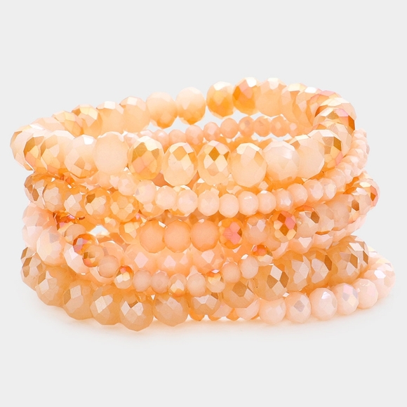 Neutral Beaded 9 Piece Stacked Stretch Bracelets Fashion Jewelry Accessories - Picture 1 of 2